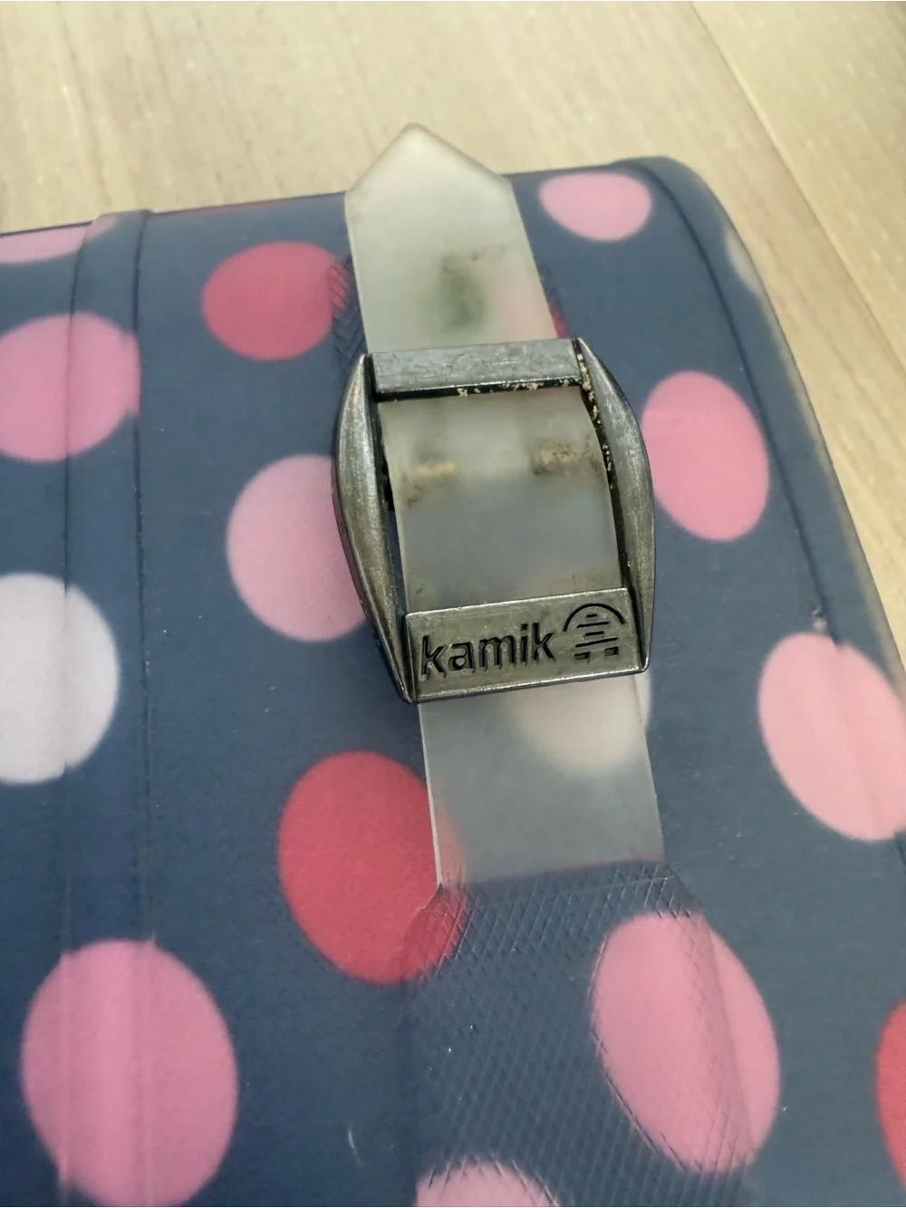 Kamik Navy Rain Boots with Pink & White Polka Dots
